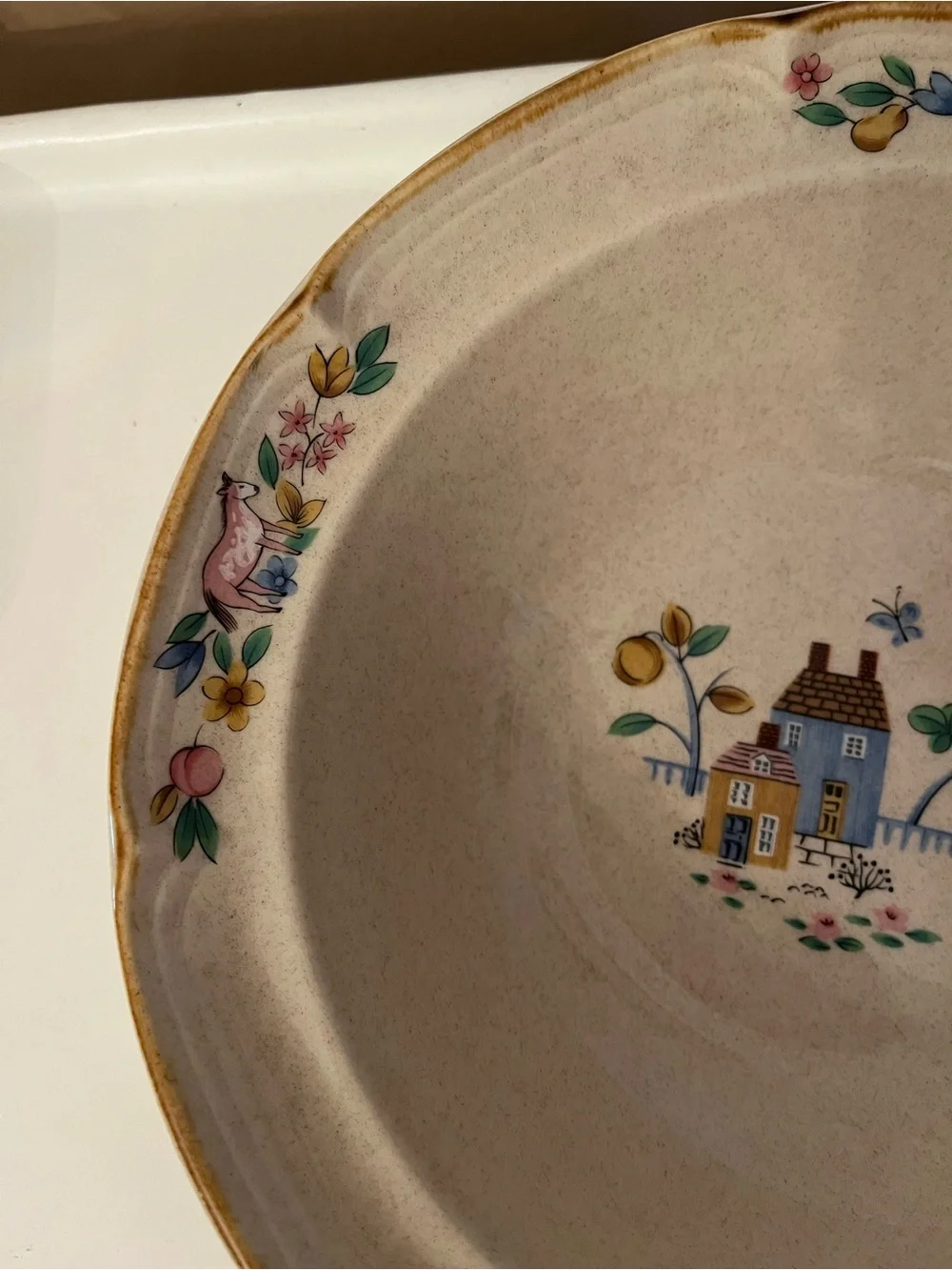 International Heartland Stoneware Serving Bowl with Country Cottage Scene